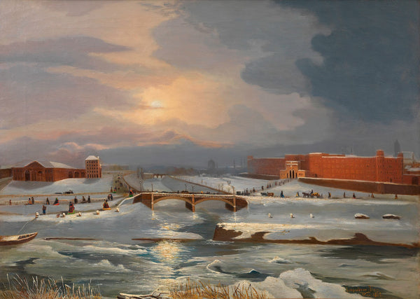 Die Franz Josephs Kaserne mit Hauptzollamt und Radetzkybrücke im Winter 1862