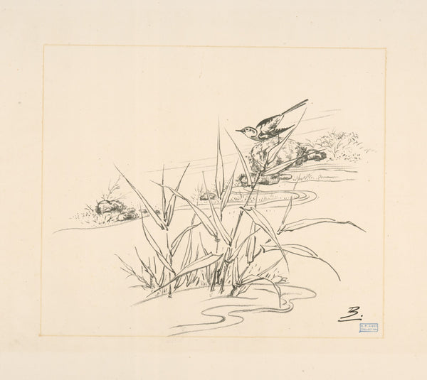 Oiseau sur une pierre devant des roseaux 1866 1878