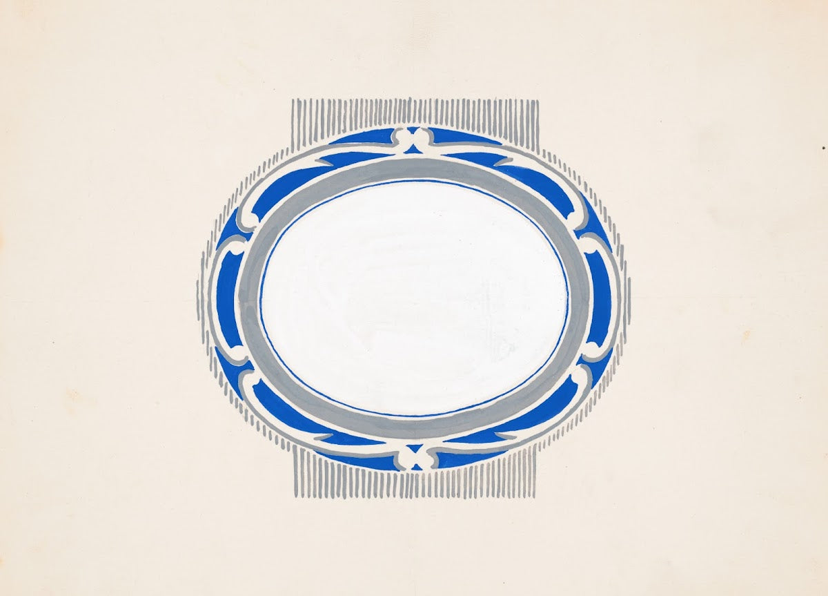 Sketch for oval medallion and Ruppert Beer blue and silver logo 1935