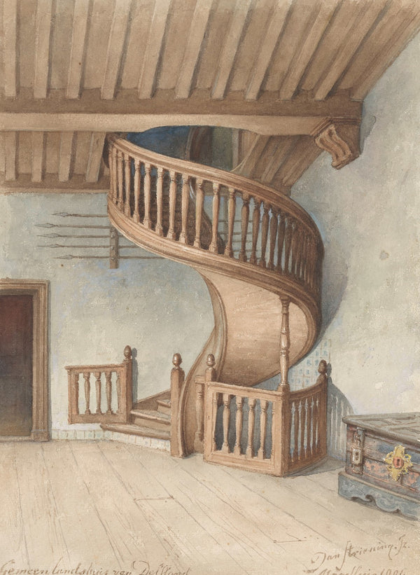 De houten wenteltrap in het Gemeenlandshuis van Delfland te Maassluis 1901