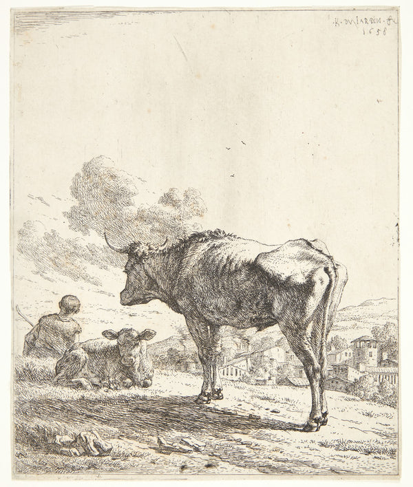 Stående okse og liggende kalv 1658