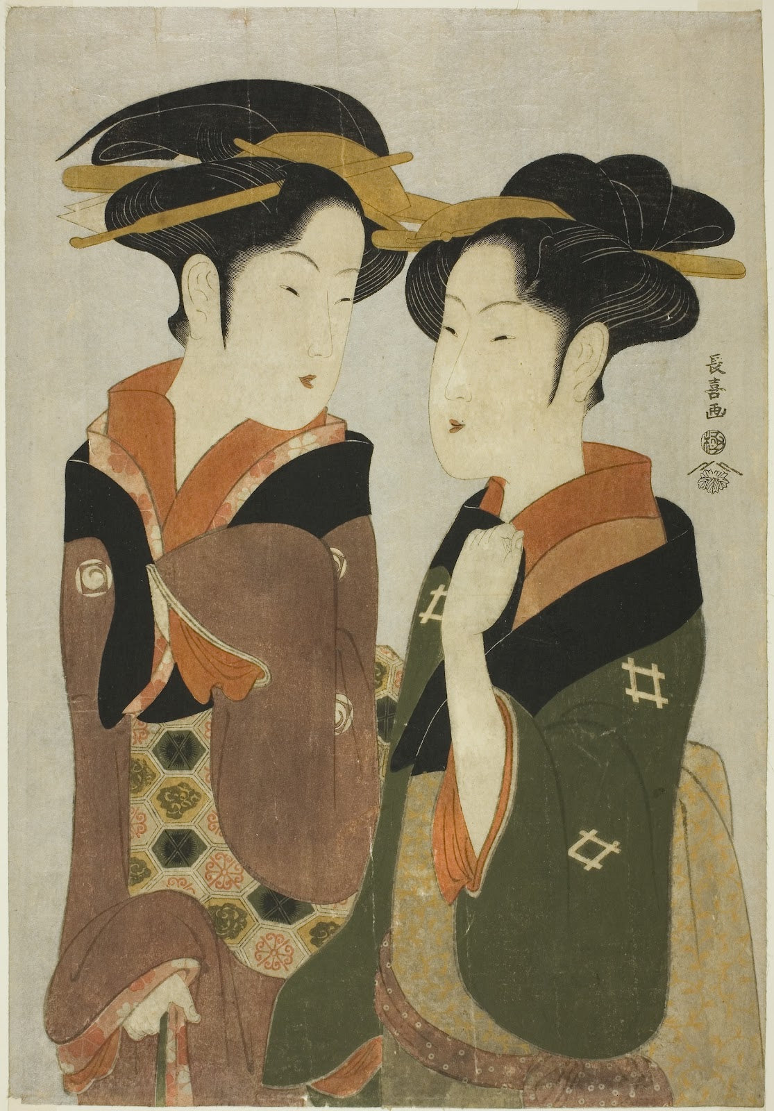 Kan a waitress of the Izutsuya and the geisha Fuseya of the Ogiya c 1794