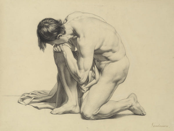 Kneeling male nude with cloth 1852