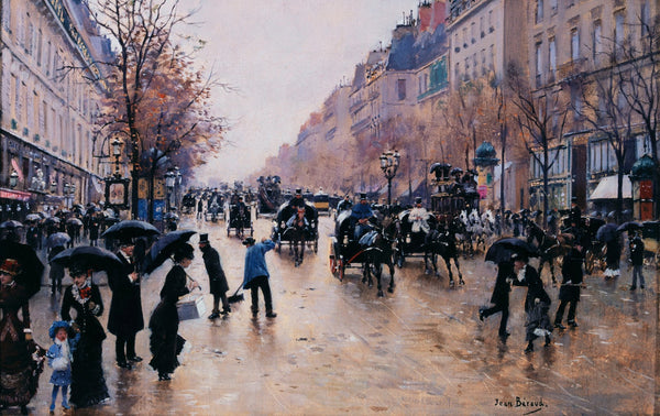 Le boulevard Poissonière sous la pluie 1880