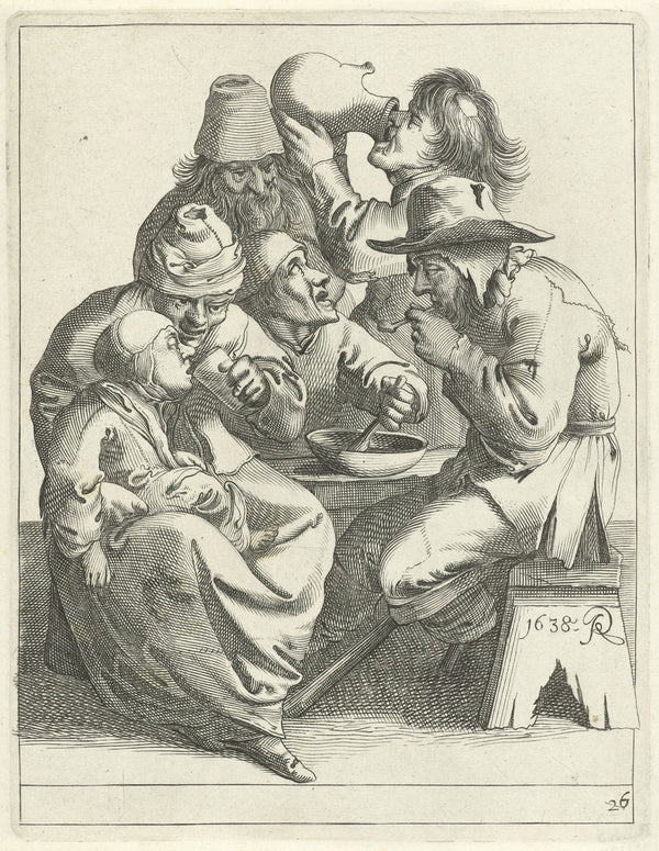 Bedelaars en boeren rond een tafel 1638 1652