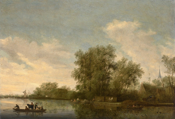 A river landscape with a ferry and fishermen 1645