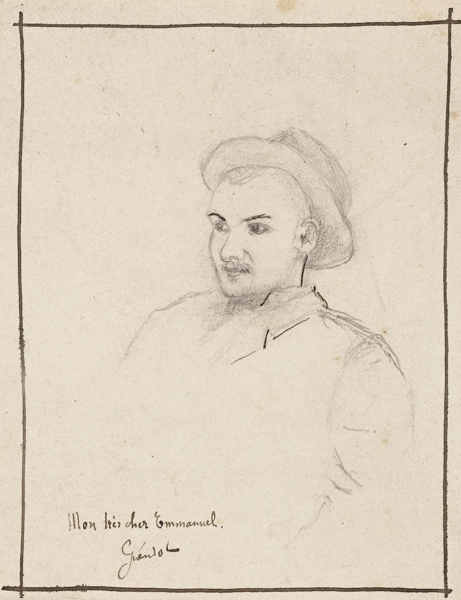Portrait dhomme avec un chapeau tourné de trois quarts vers la gauche