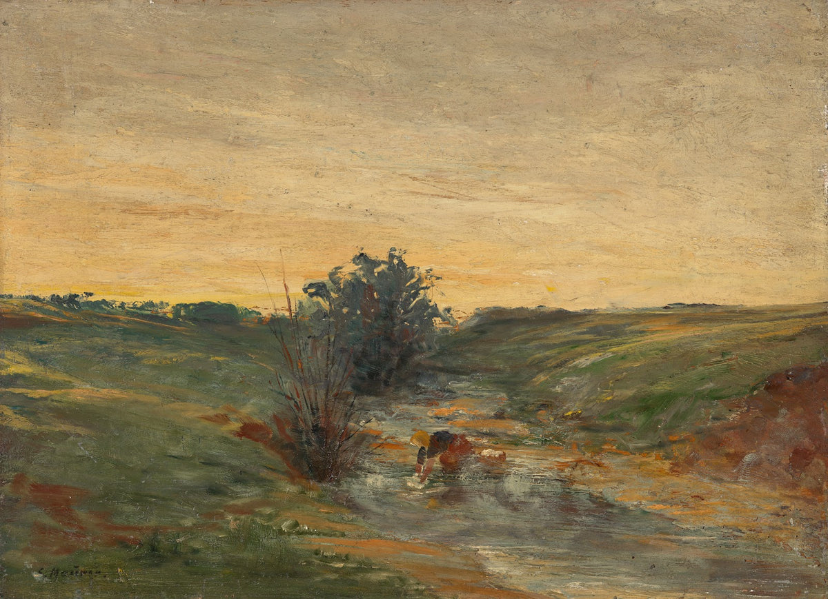 Wäscherin am Bach bei Sonnenuntergang 1920