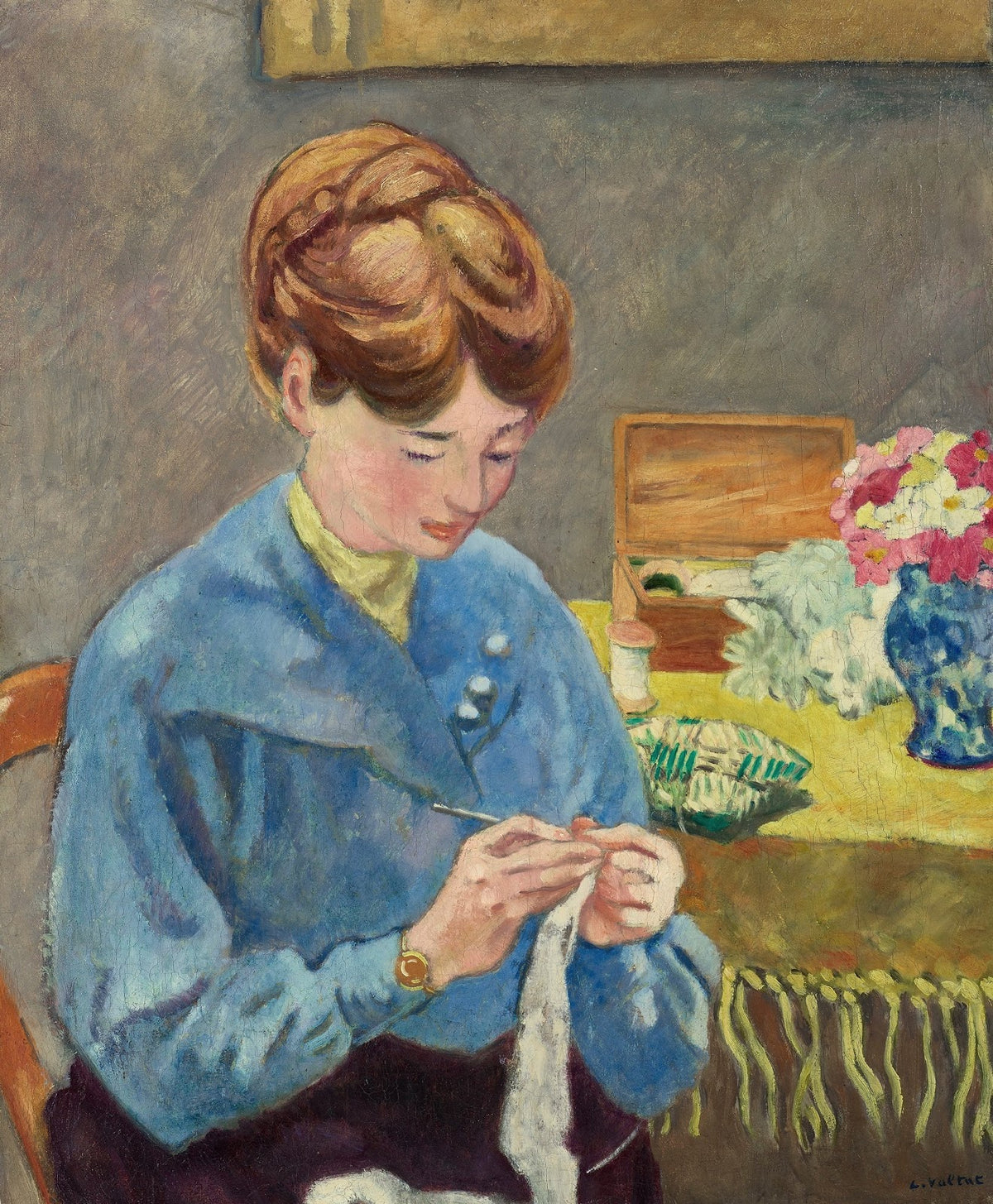 Femme tricotant 1922