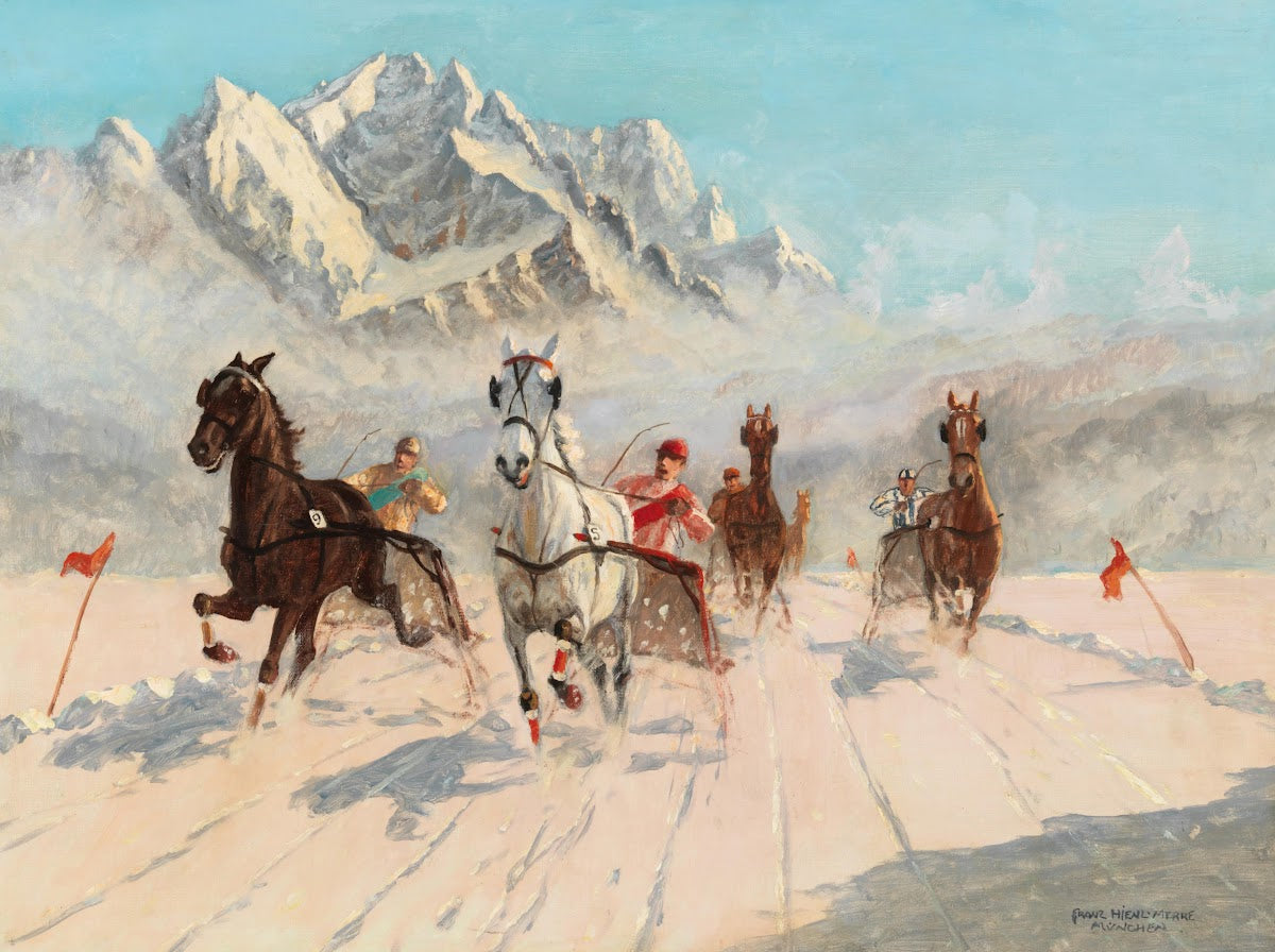A Trotting Race on the Eibsee with the Zugspitze in the Background