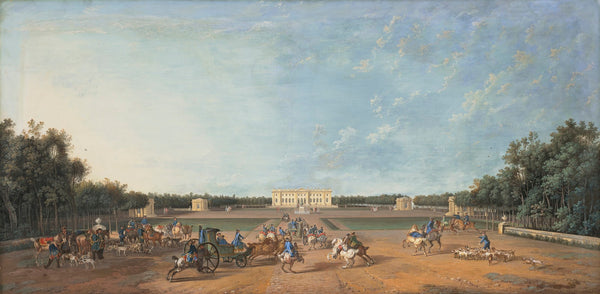 Louis XV with the Royal Hounds in front of the Pavillion of Croix Fontaine belon
