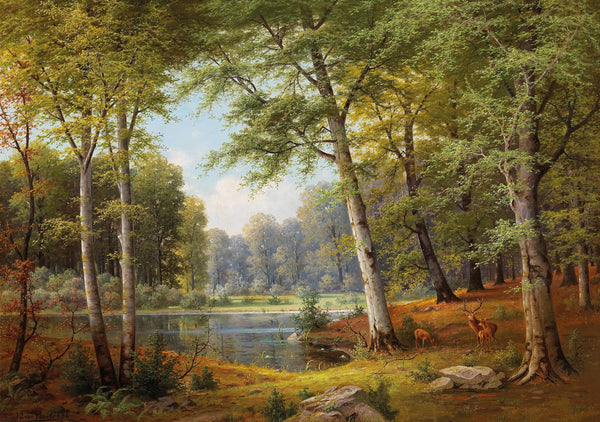 Rotwild am Waldteich 1894