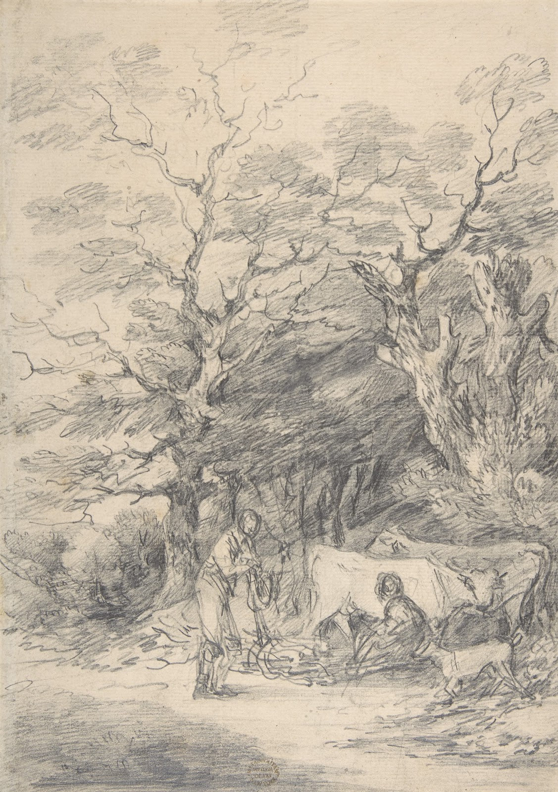 Landscape with cattle and figures sketch for the Rustic Courtship 175597