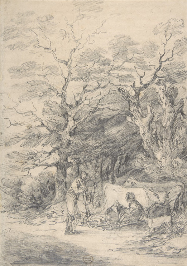 Landscape with cattle and figures sketch for the Rustic Courtship 175597