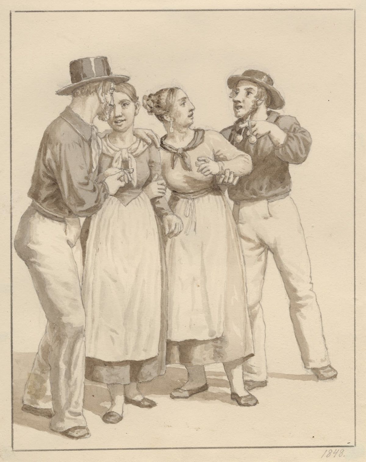 To sømænd gør kur til et par piger 1848