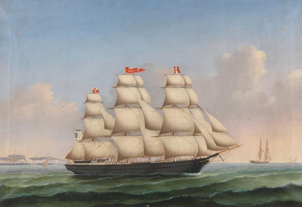 Vollschiff Ferdinand Brumm vor der Steilküste von Dover 1857