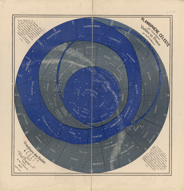 Planisphère céleste des constellations visibles en France 1877