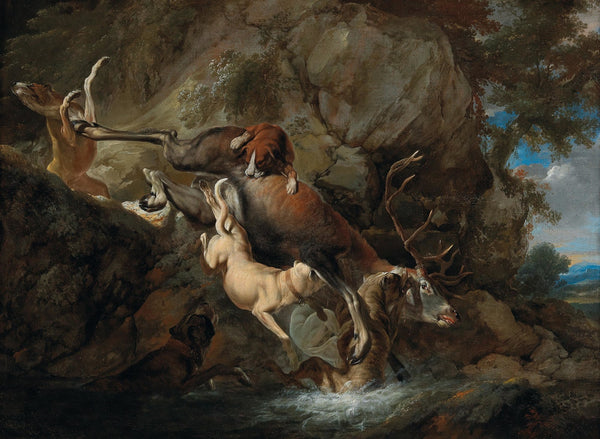Dogs attacking a stag