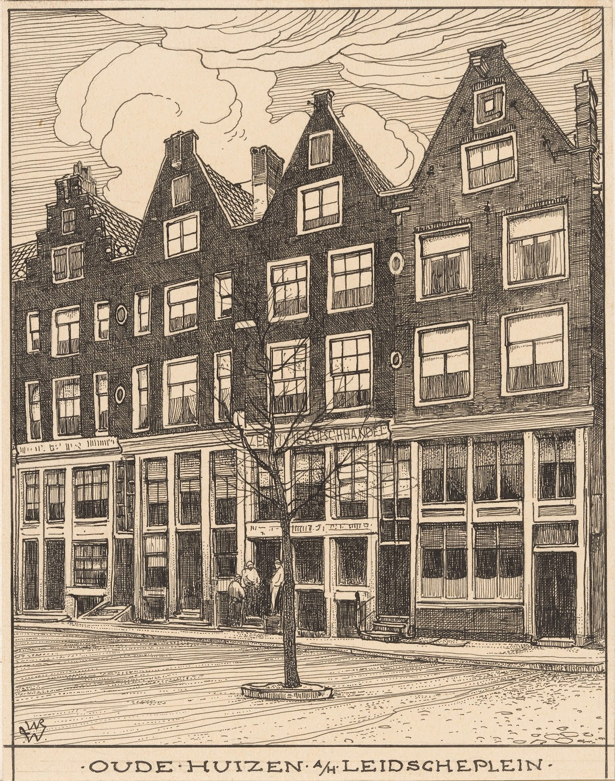 Oude huizen aan het Leidscheplein te Amsterdam 20th century