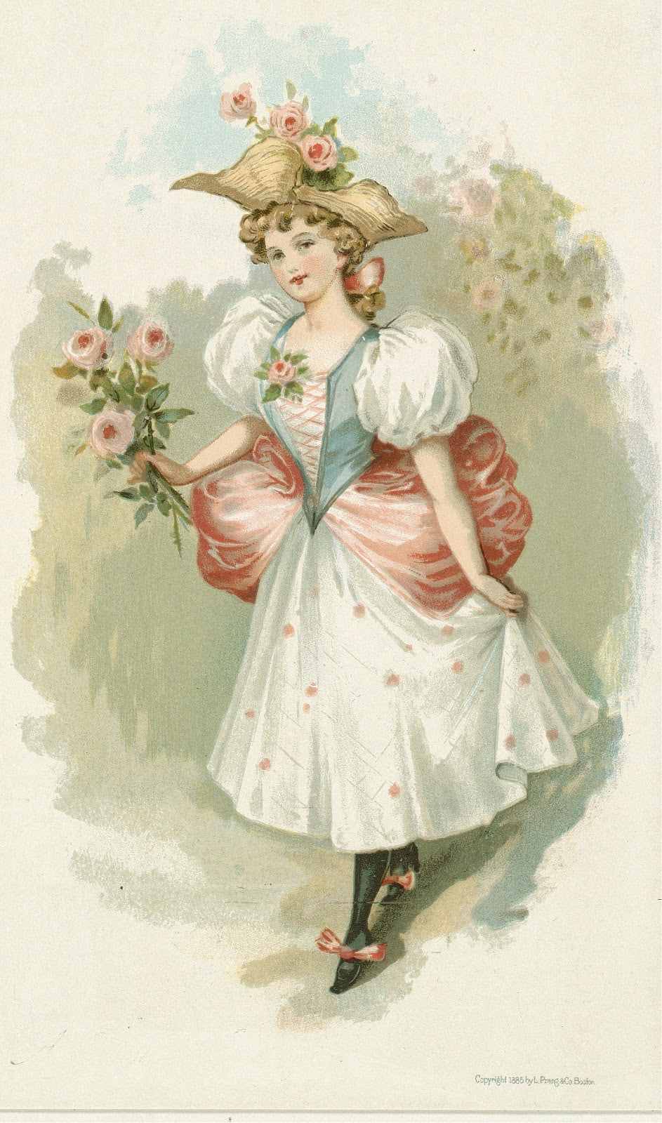 Girl with Pink Roses ca 1885