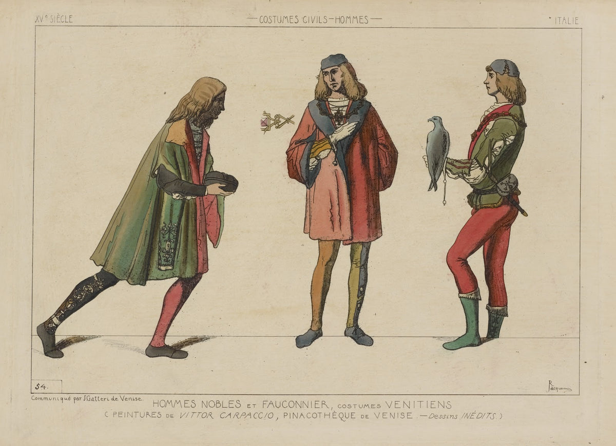 Hommes nobles et fauconnier costumes Venitiens 1869