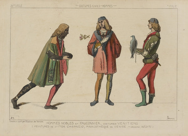 Hommes nobles et fauconnier costumes Venitiens 1869