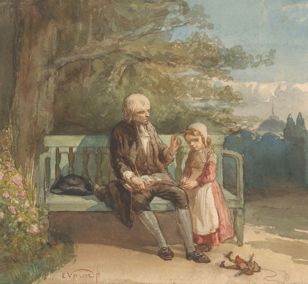 Man die voorleest aan een klein kind 1836 1900