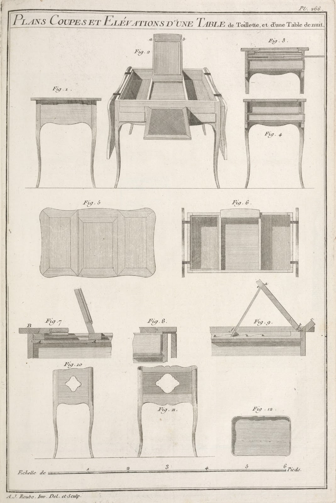 Plans coupes et elévations dune table de toillette et dune table de nuit 1769 17