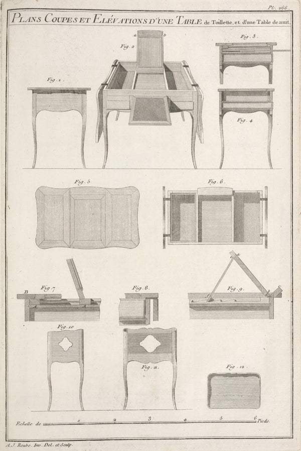 Plans coupes et elévations dune table de toillette et dune table de nuit 1769 17