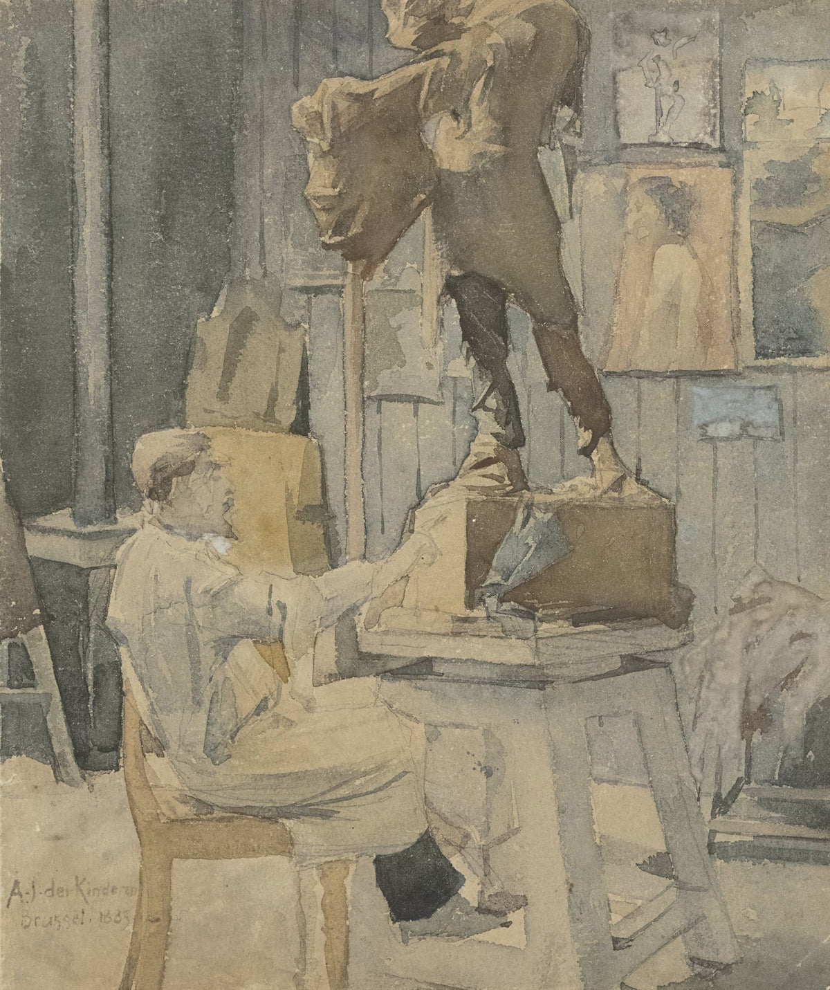 Jan Toorop in een beeldhouwersatelier 1883