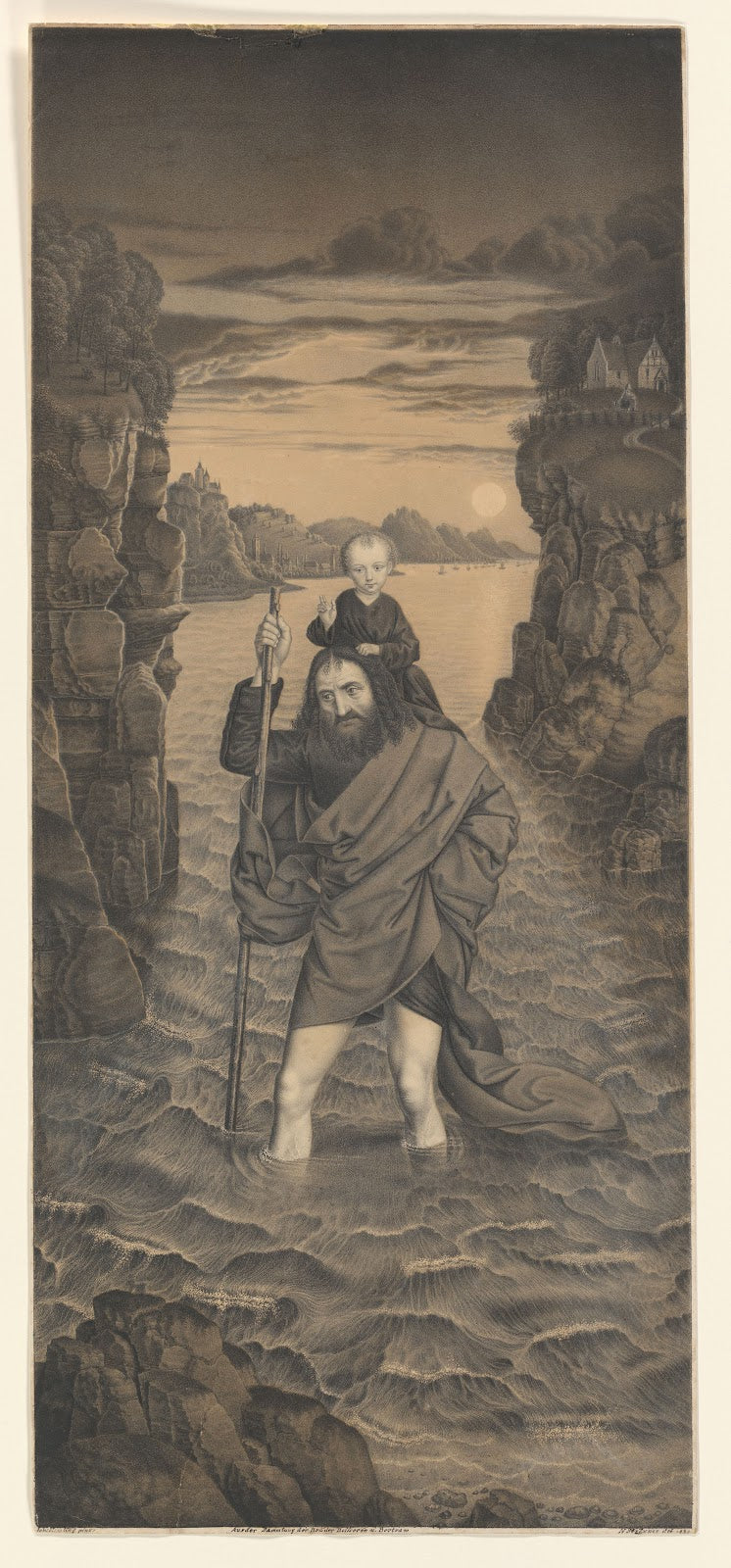 Saint Christopher crosses a river with the Christ Child on his shoulders 1823