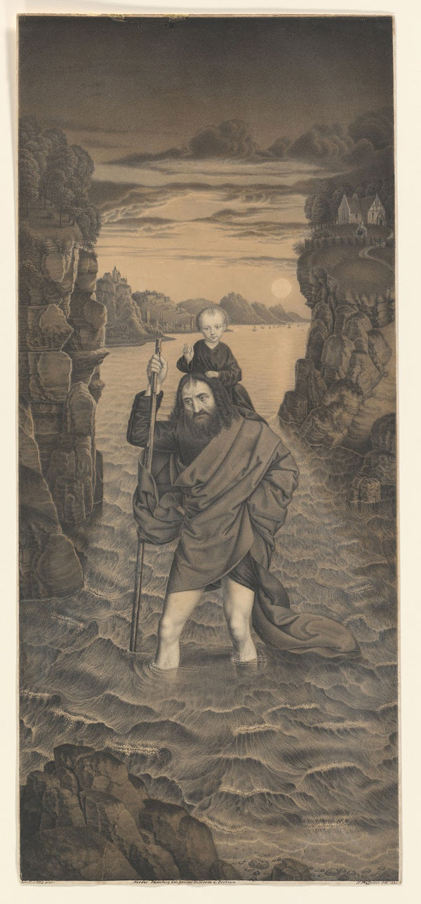 Saint Christopher crosses a river with the Christ Child on his shoulders 1823