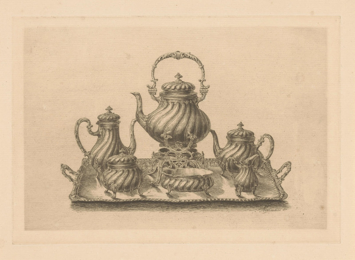 Koffie en theeservies op een dienblad 1869 1890