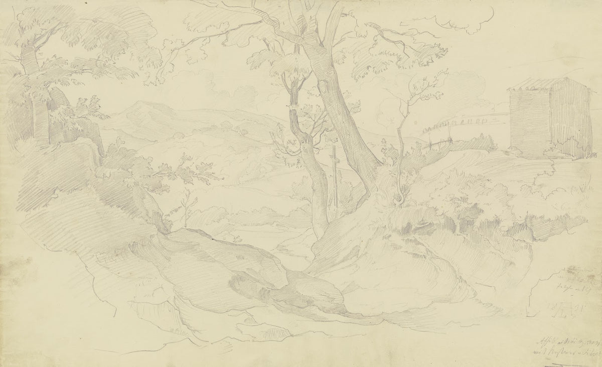 Bergige Waldlandschaft bei Affile 1831