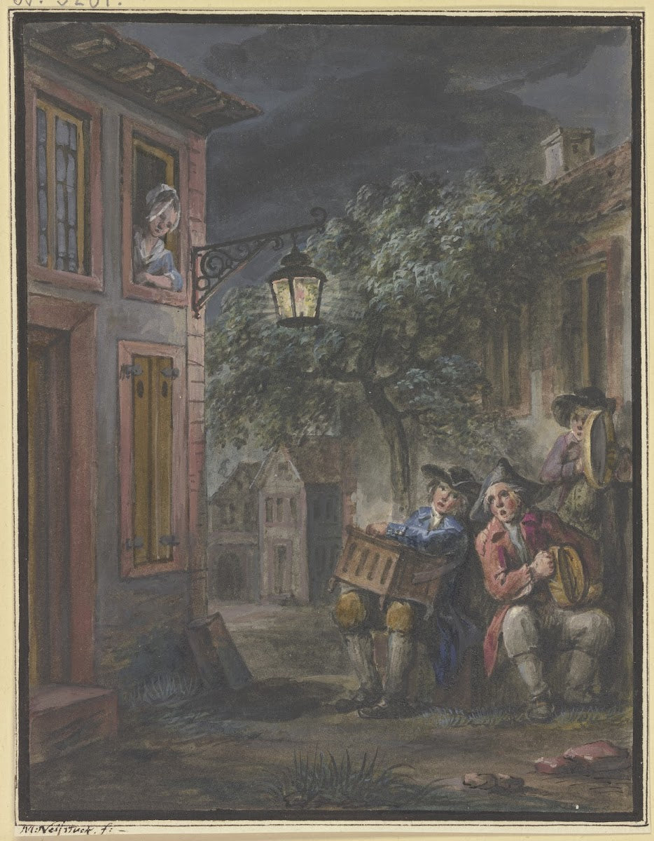Nächtliches Ständchen in der Gasse eines Städtchens