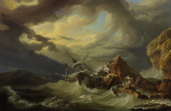 A shipwreck off a rocky coast 1760s
