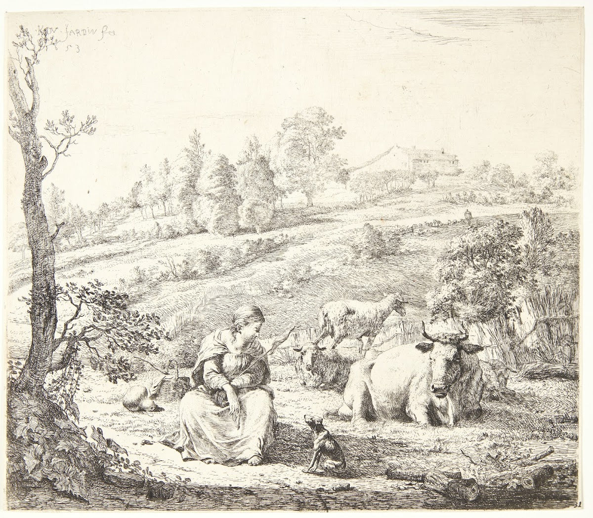 Hyrdinde som taler med sin hund 1653