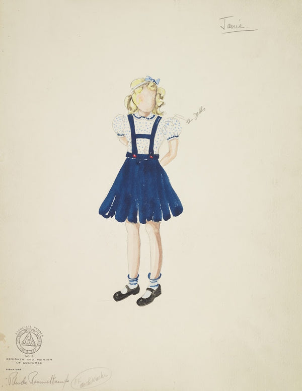 Mr Dooley Jr Jamie White spotted blouse blue pinafore and blue hair ribbon 1934