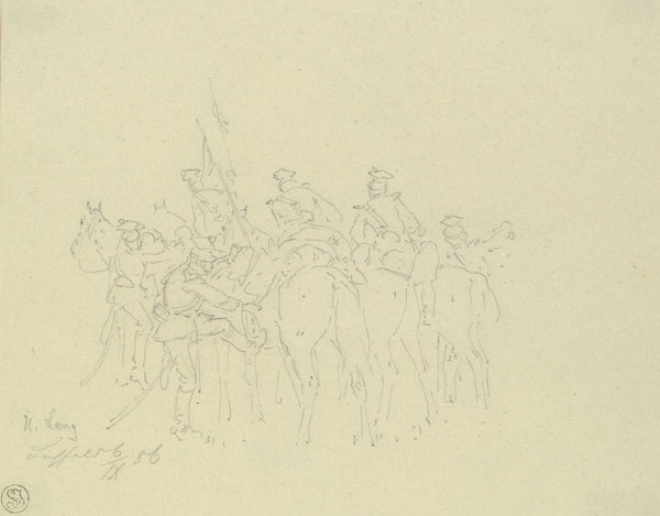 Bayerische Ulanen beim Aufsitzen 1886