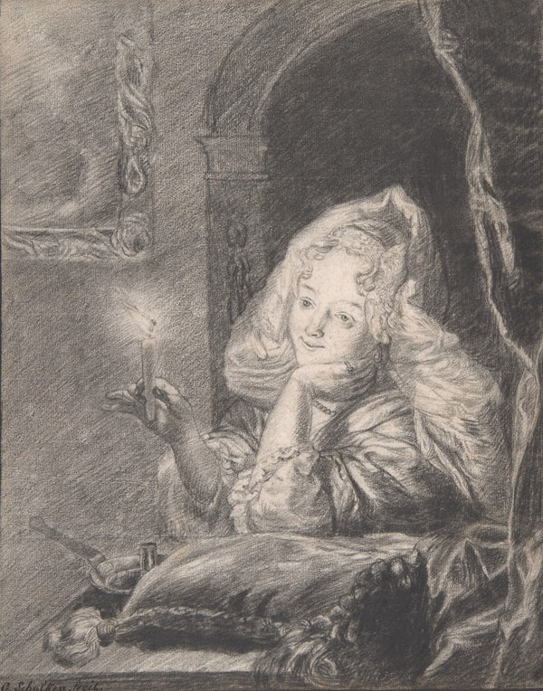 Young Woman Seated at a Table Holding a Candle late 17th century