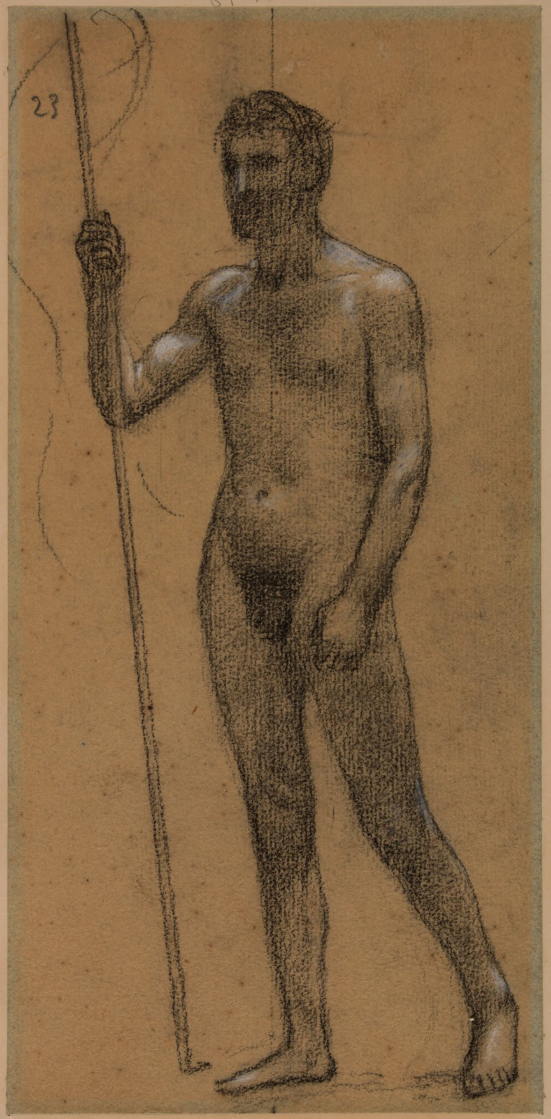 Homme nu de face tenant un bâton 1892 1894
