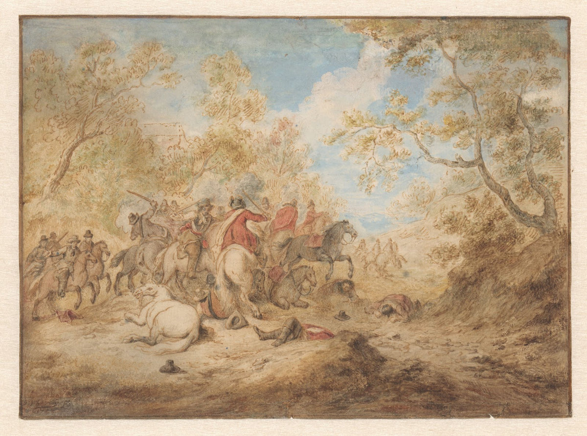 Landschap met vechtende ruiters 1743