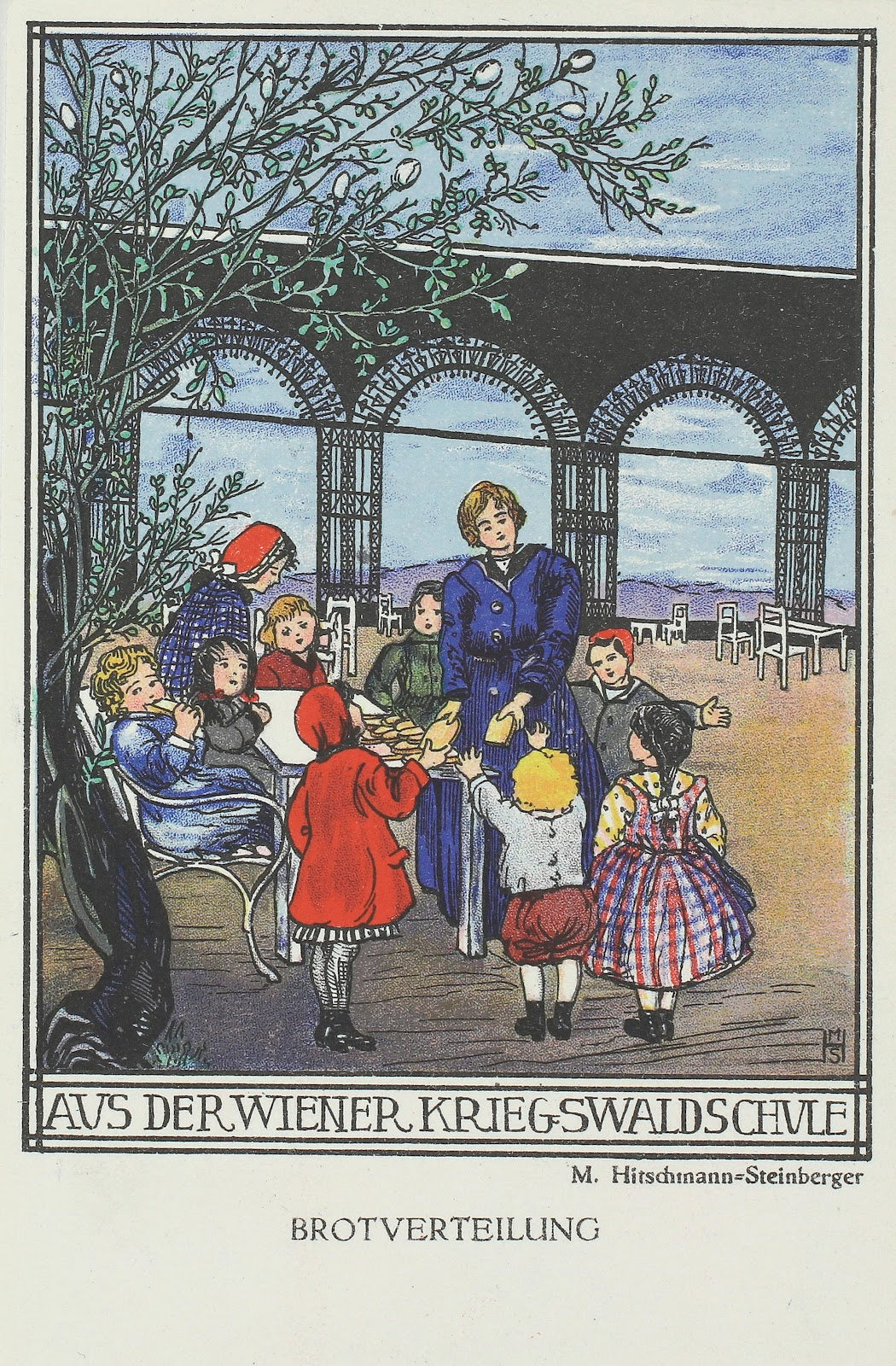 Aus der Wiener Kriegswaldschule Brotverteilung 1915