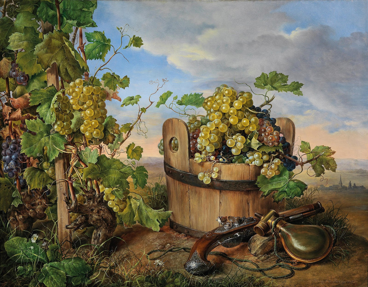 Stillleben mit Weintrauben und Pistole 1856