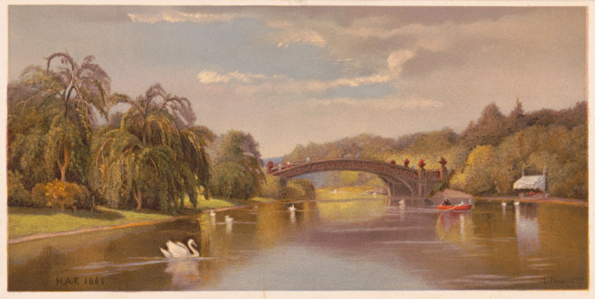 Central Park Views No 5 The lake and bow bridge 1869