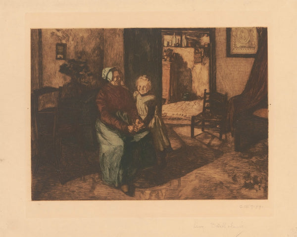 Vieille femme et fillette dans un intérieur