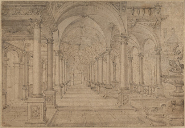 Architectural Capriccio with an Arcade and Fountain in Point Perspective Study f