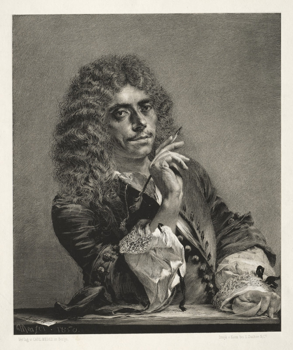 Essay on Stone with Brush and Scraper Portrait of Molière 1850