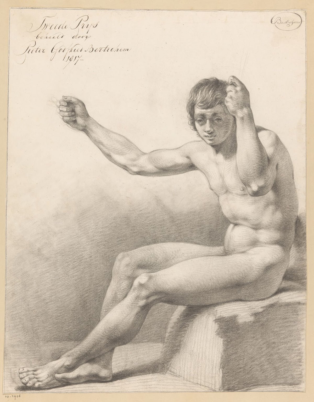 Zittend mannelijk naakt van opzij gezien 1817