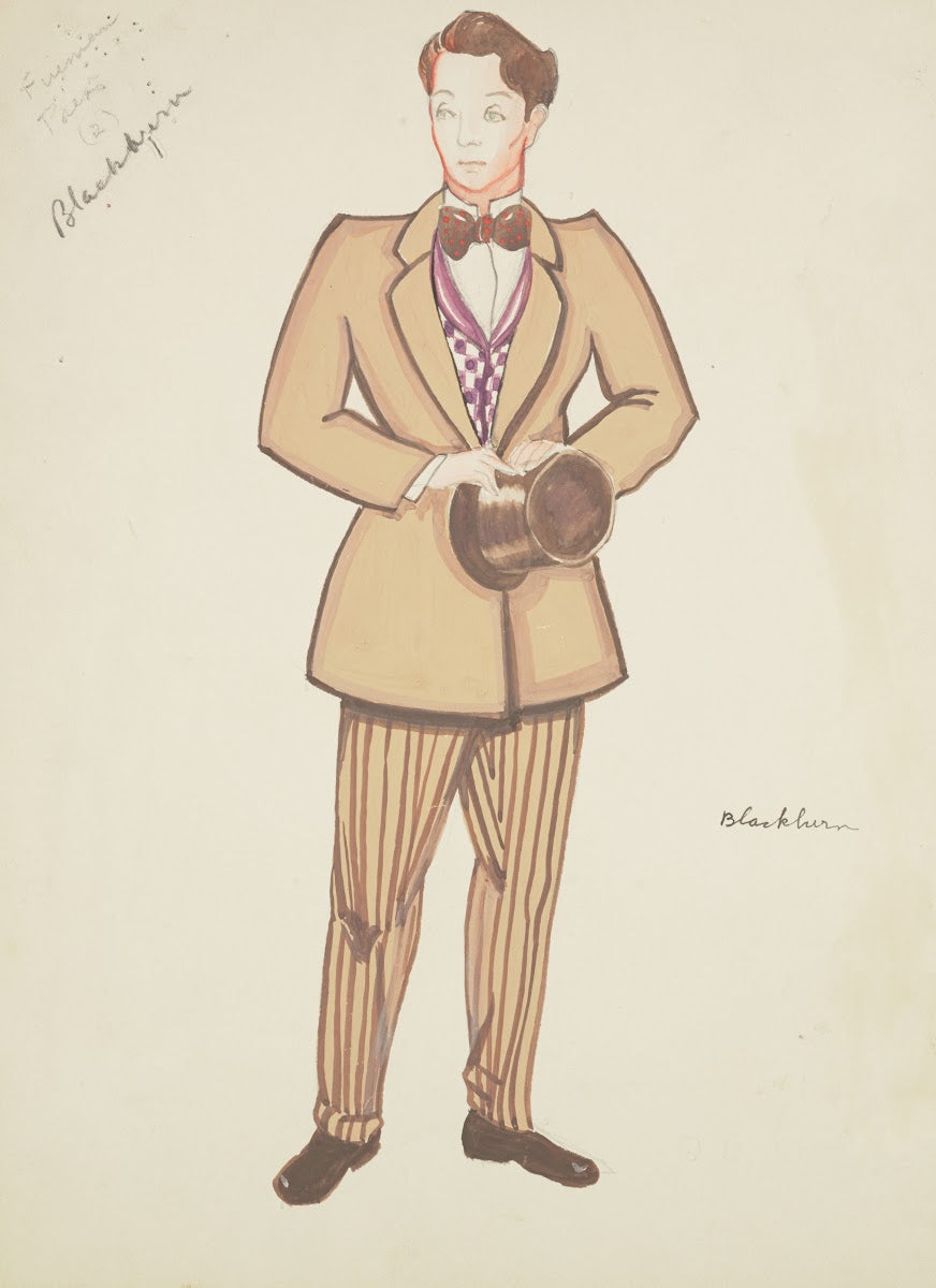 New York Fireman Brown coat checked purple waistcoat striped brown trousers 1934